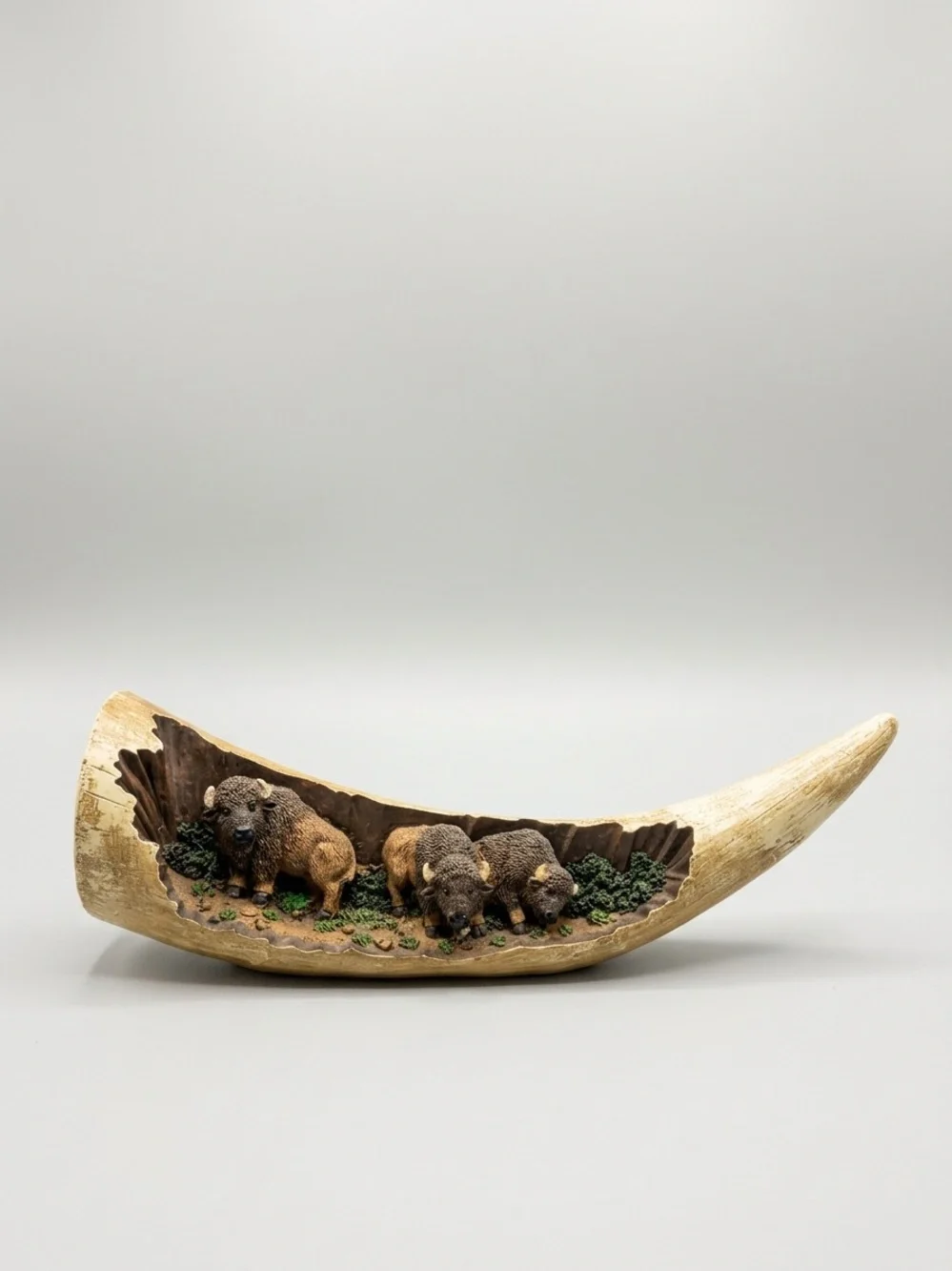 Faux Horn Resin Three Buffalo Relief Sculpture Western Wall Decor